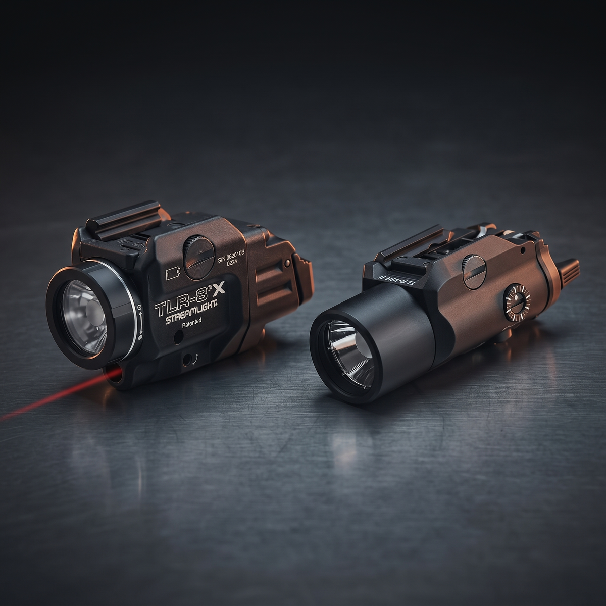 Streamlight TLR-8 X and TLR-VIR II weapon lights side by side, illustrating our Streamlight TLR comparison guide