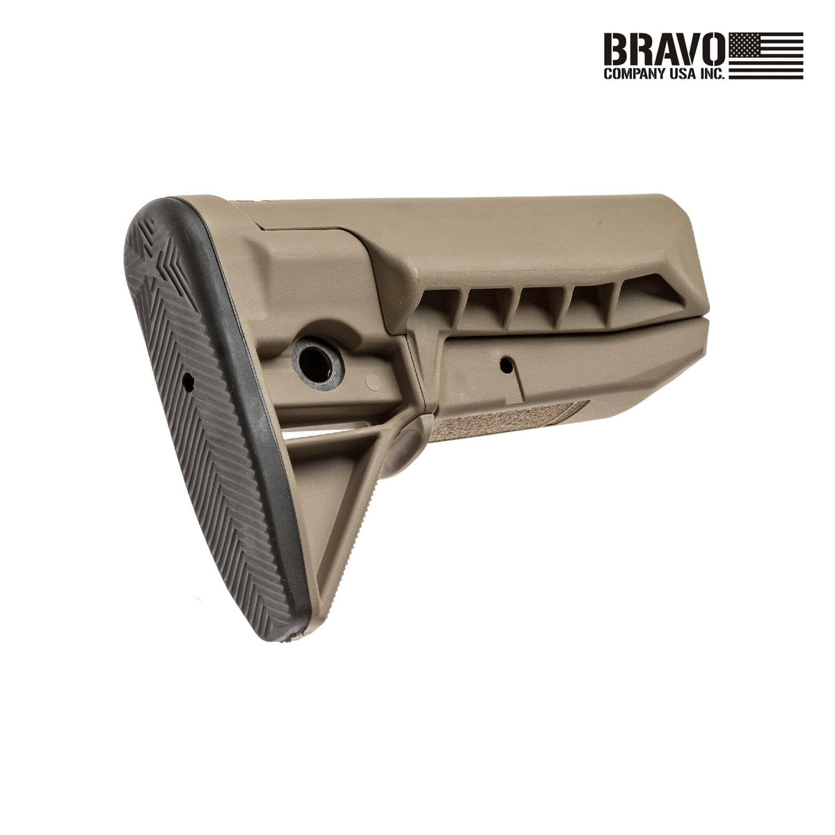 BCM Gunfighter Mod 0 SOPMOD Wide Body Stock for AR-15, in Flat Dark Earth, angled view