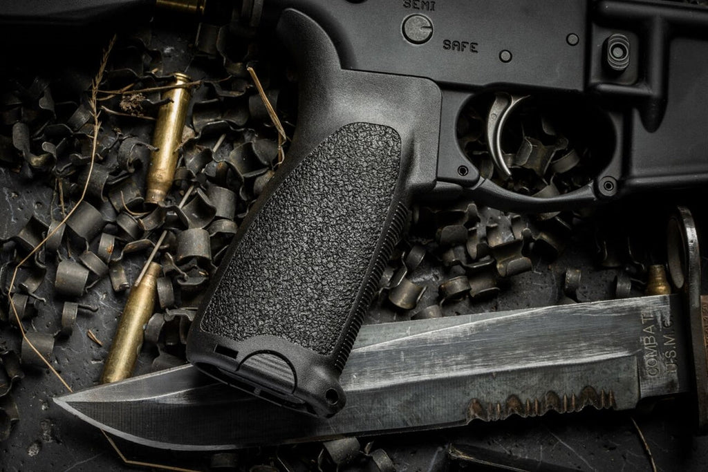 BCM Gunfighter Mod 3 Pistol Grip for AR-15/M4, fitted to a rifle on spent brass