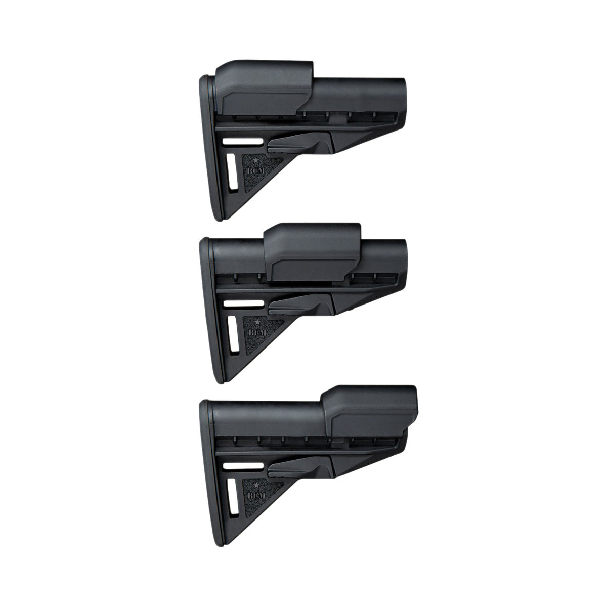 BCM Gunfighter Stock Mod 3 with Stock Risers for AR-15, shown with its riser options stacked