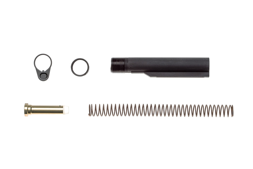 BCM Milspec carbine stock hardware mounting kit, hardware kit parts laid out side by side