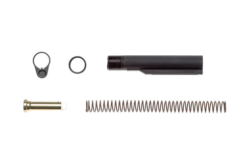 BCM Milspec carbine stock hardware mounting kit, hardware kit parts laid out side by side