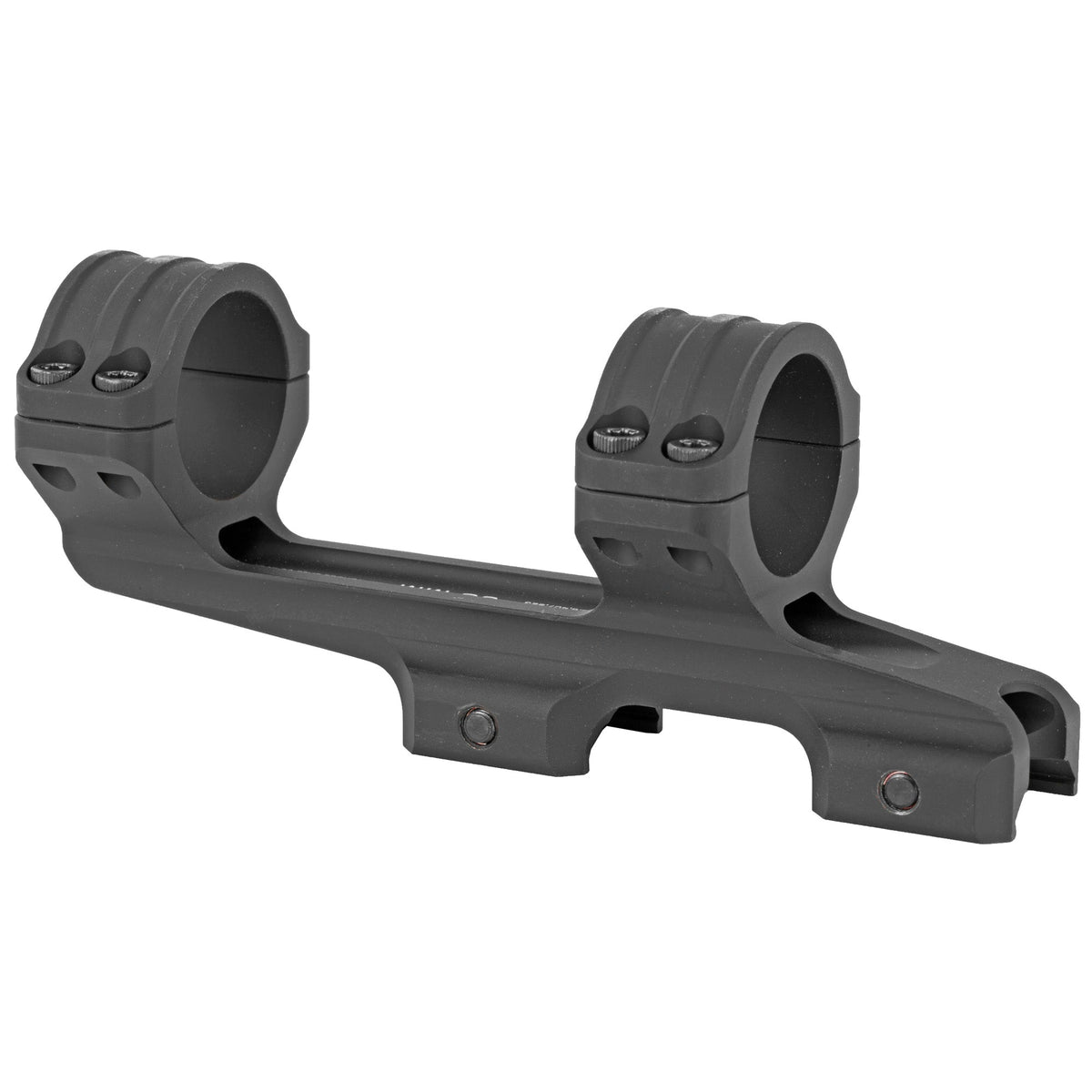 Daniel Defense 30mm double ring optics mount from the right side showing the ring caps