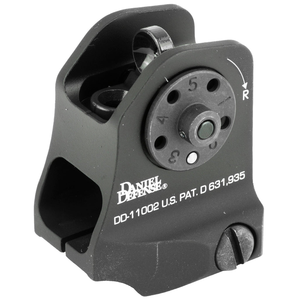 Daniel Defense A1.5 fixed rear sight, rear view showing the aperture and windage drum, 19-064-11002