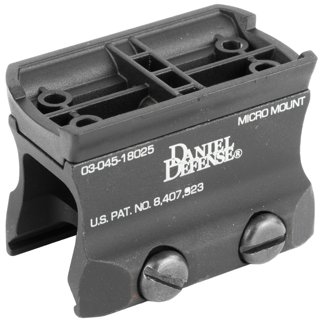 Daniel Defense Micro Mount for Aimpoint Micro, front view with DD logo and clamp screws, 03-045-18025
