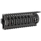 Daniel Defense Omega Rail 7.0 quad rail handguard at an angle showing the rail sections
