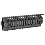 Daniel Defense Omega Rail 9.0 quad rail handguard at an angle showing the rail sections