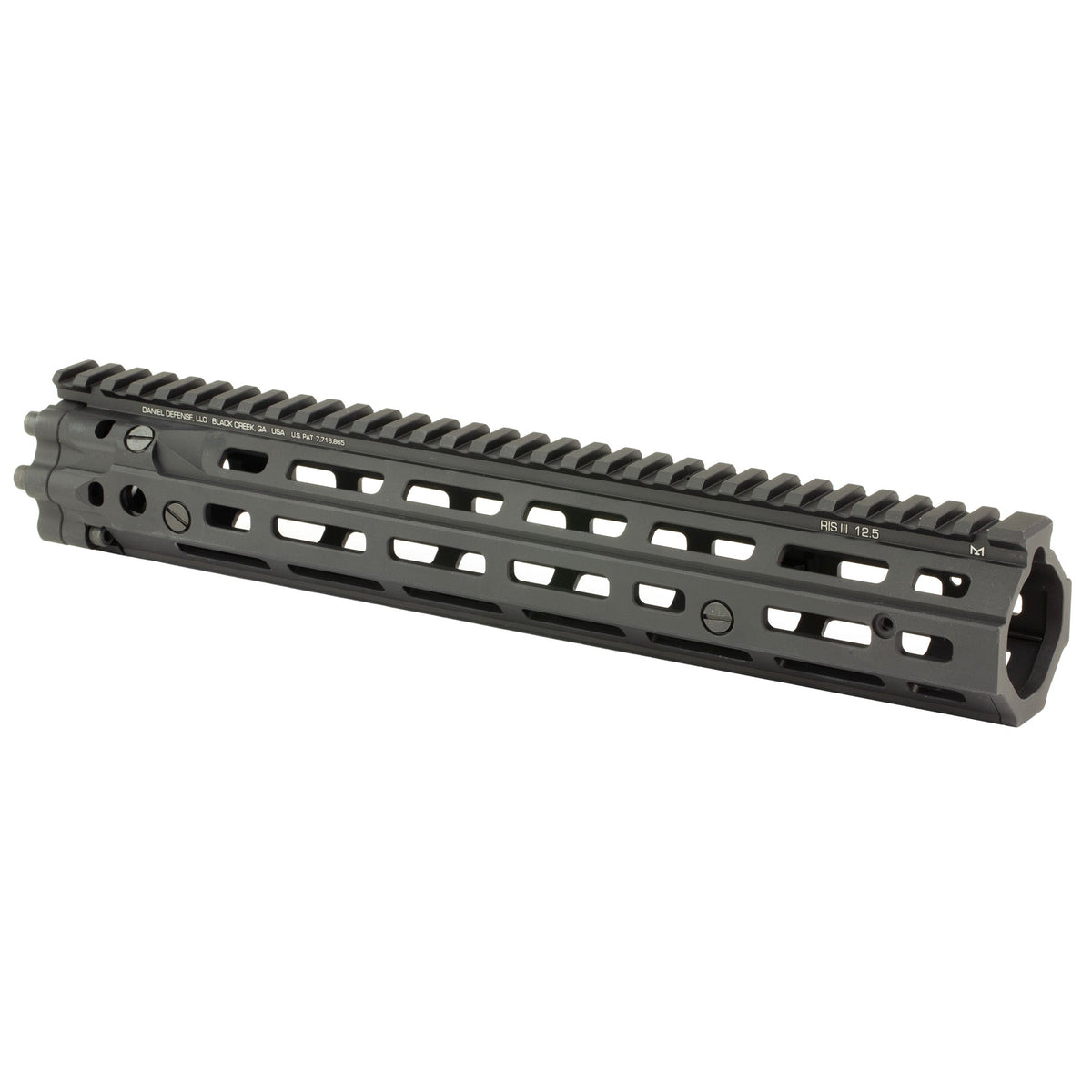 Daniel Defense RIS III M-LOK handguard, 12.5 inch in Black, angled view, 01-004-03086-006