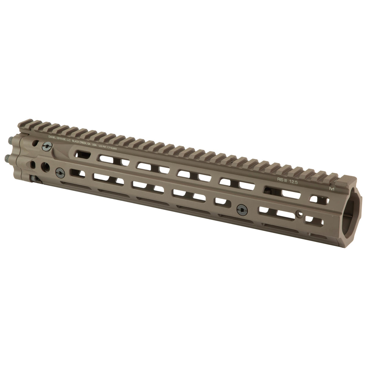Daniel Defense RIS III M-LOK handguard, 12.5 inch in FDE, angled view, 01-004-03086-011