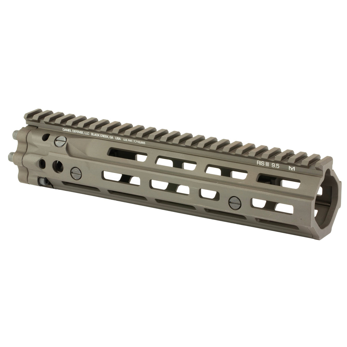 Daniel Defense RIS III M-LOK handguard, 9.5 inch in FDE, angled view, 01-004-02976-011