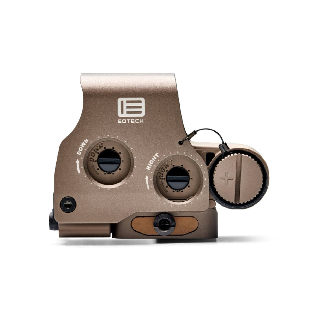 EXPS3-2TAN holographic sight in tan showing the integrated quick-detach lever and raised base