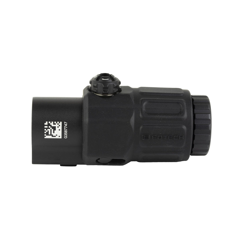 EOTech G33 3x magnifier in black showing the windage and elevation adjustment collars