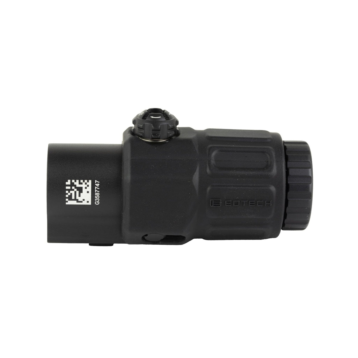 EOTech G33 3x magnifier in black showing the windage and elevation adjustment collars