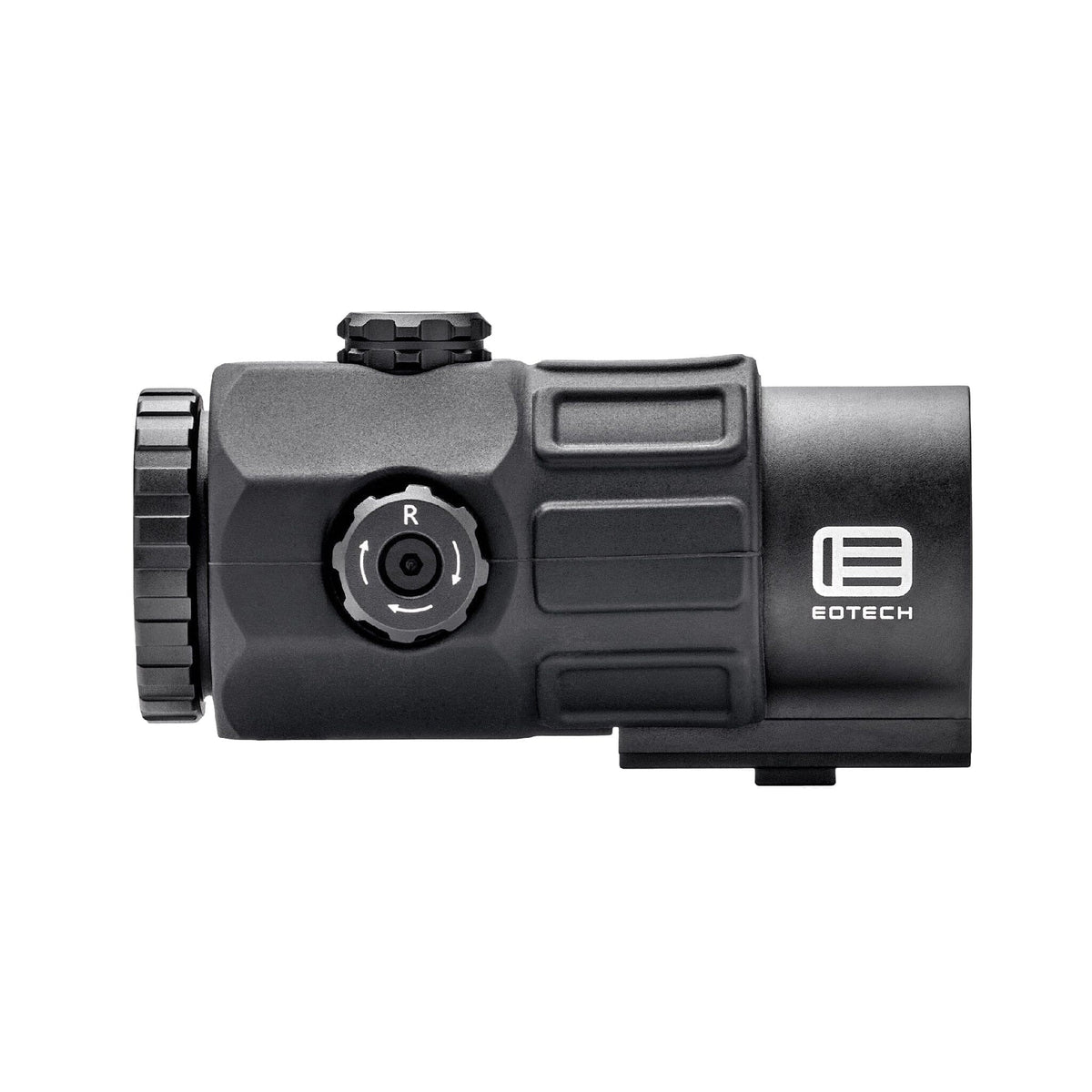 EOTech G45.NM 5x magnifier showing the tool-free windage and elevation adjustment