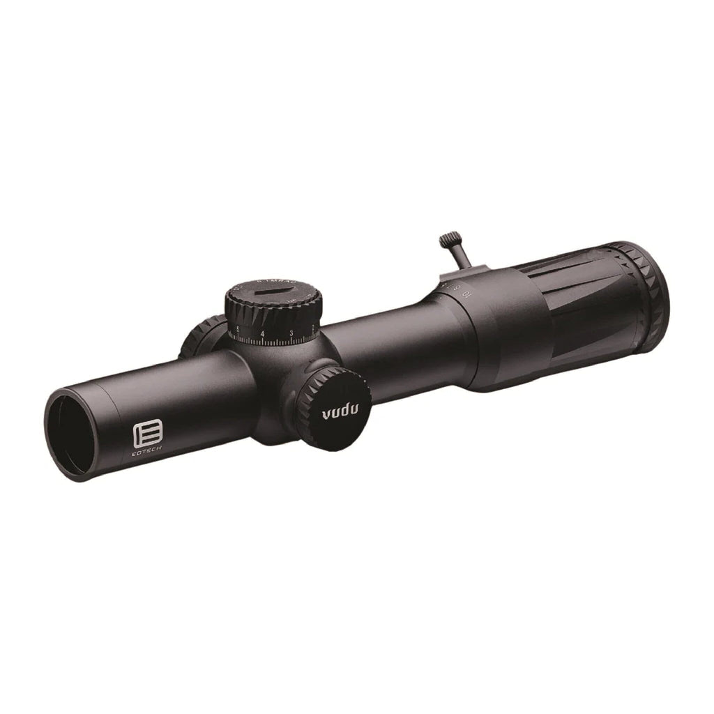 EOTech Vudu 1-10x28 SR5 in black with its locking elevation turret and capped windage turret