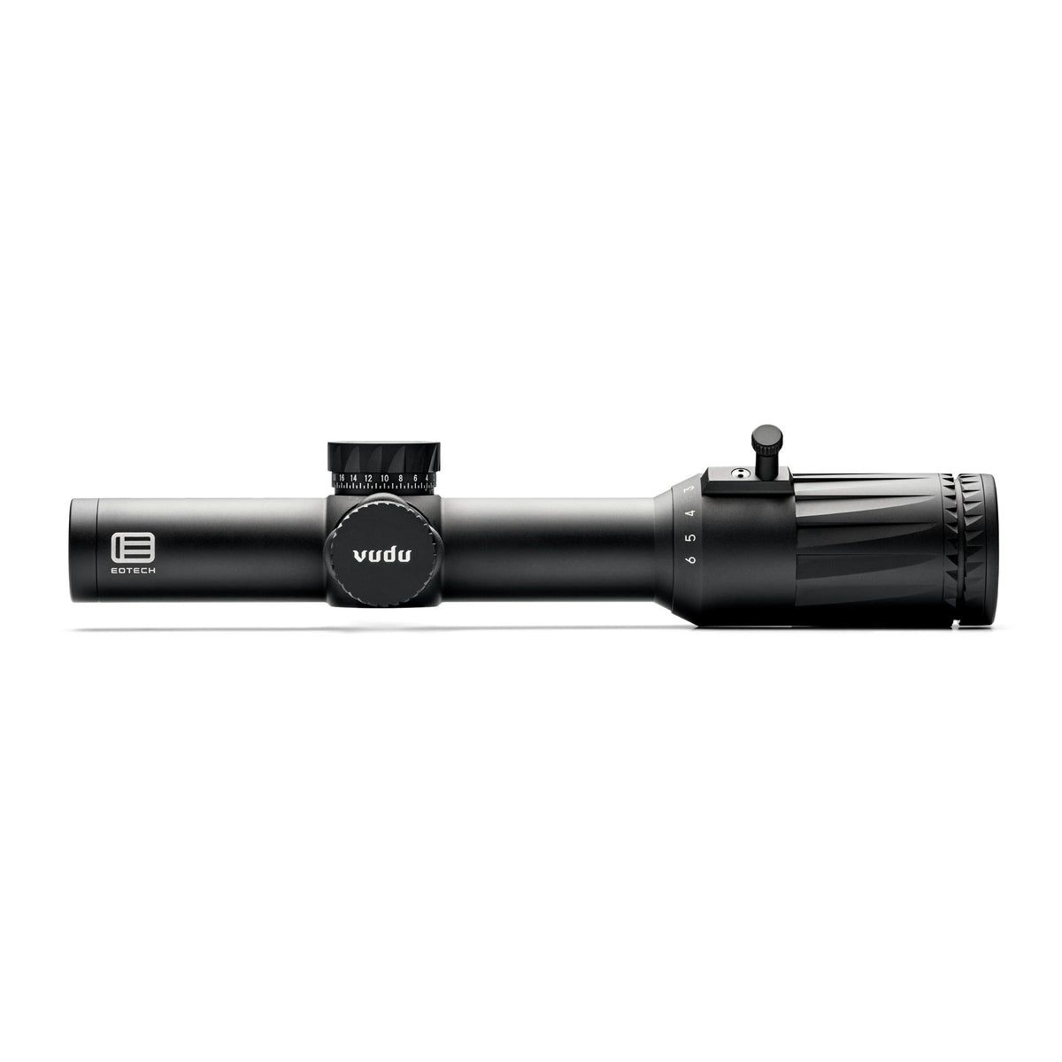 EOTech Vudu 1-6x24 first focal plane LPVO in black, part number VDU1-6FFSR2 with the SR2 reticle