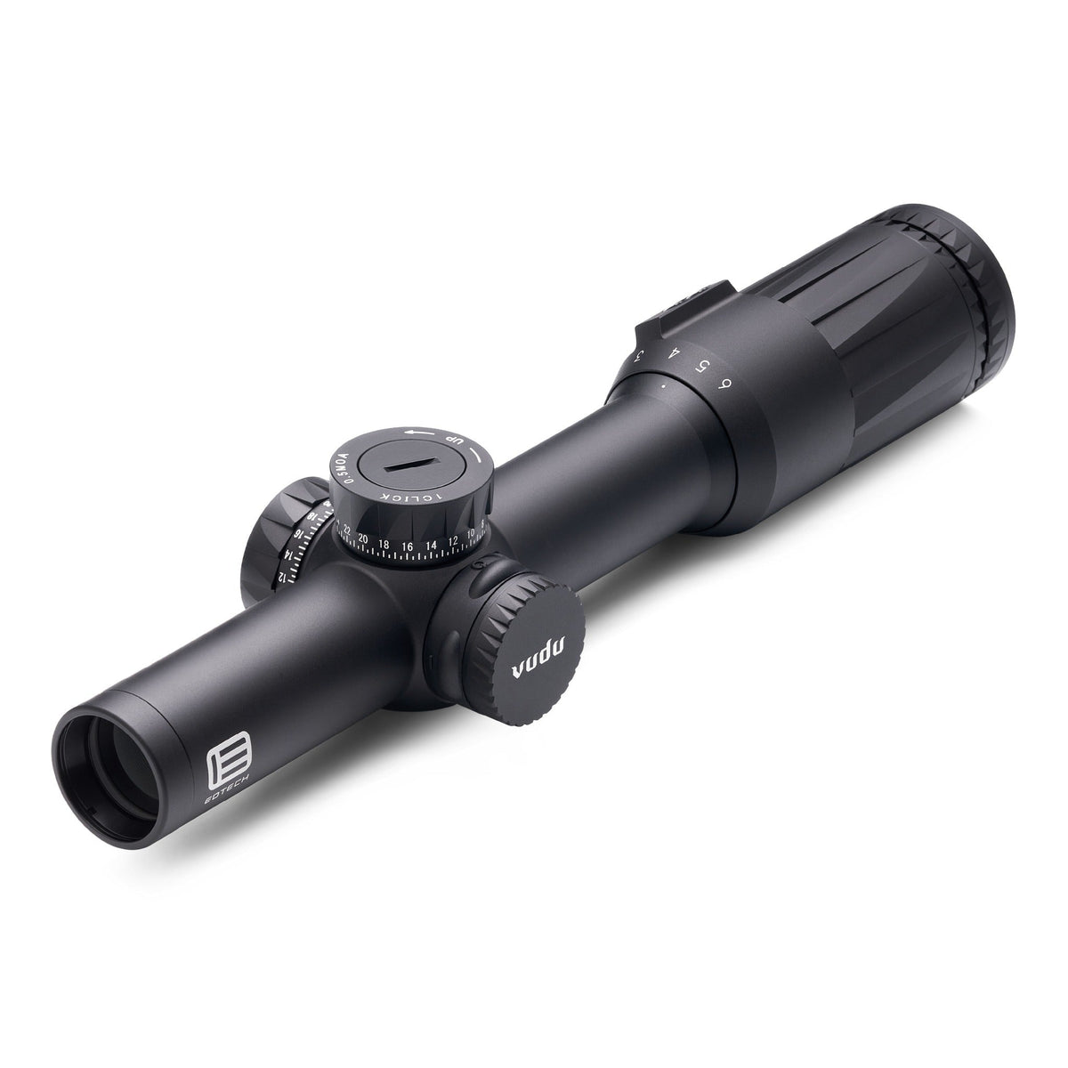 EOTech Vudu 1-6x24 LPVO showing the XC high-density glass behind a 24mm objective on a 30mm tube