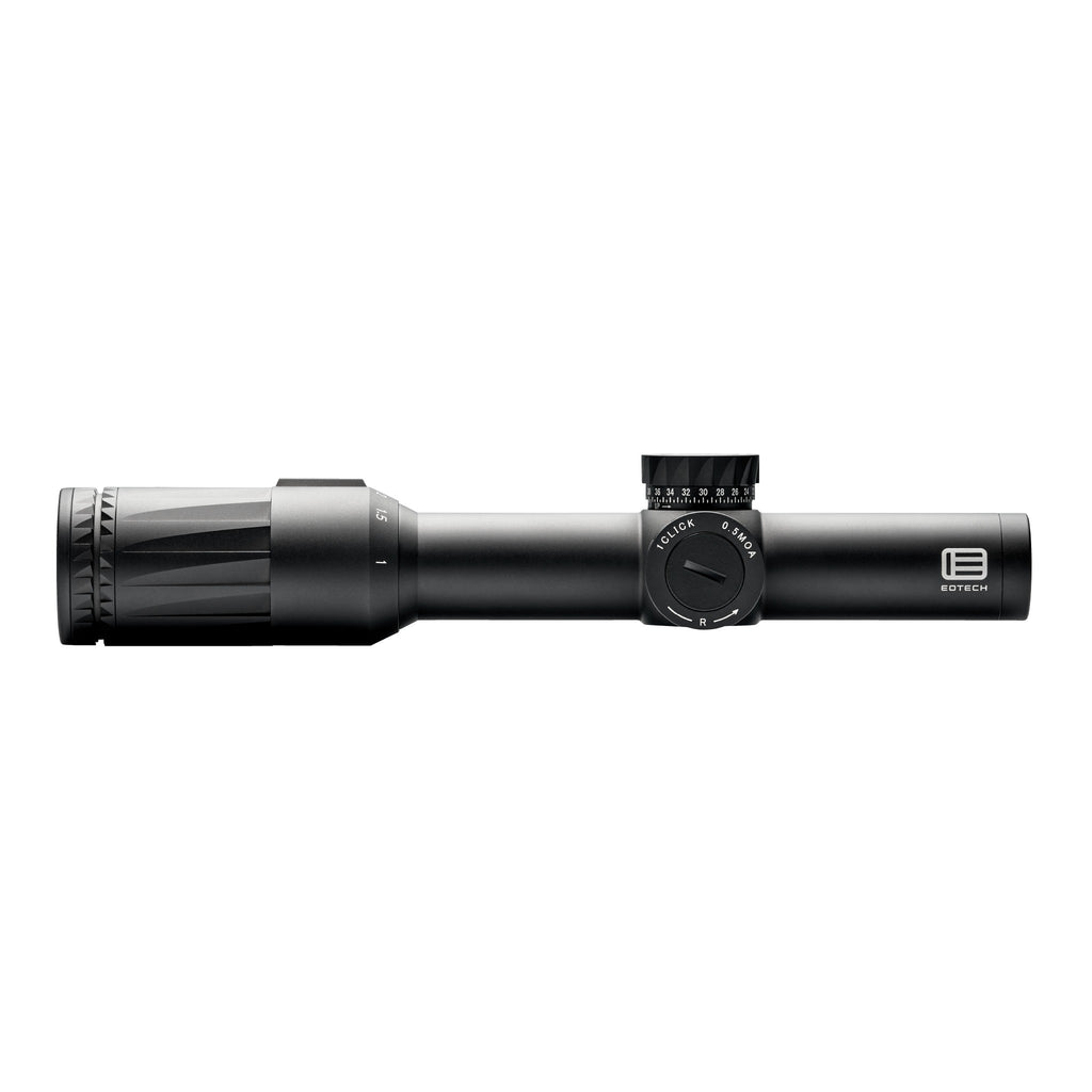 EOTech Vudu 1-6x24 LPVO in black showing its elevation and windage turrets and illumination dial