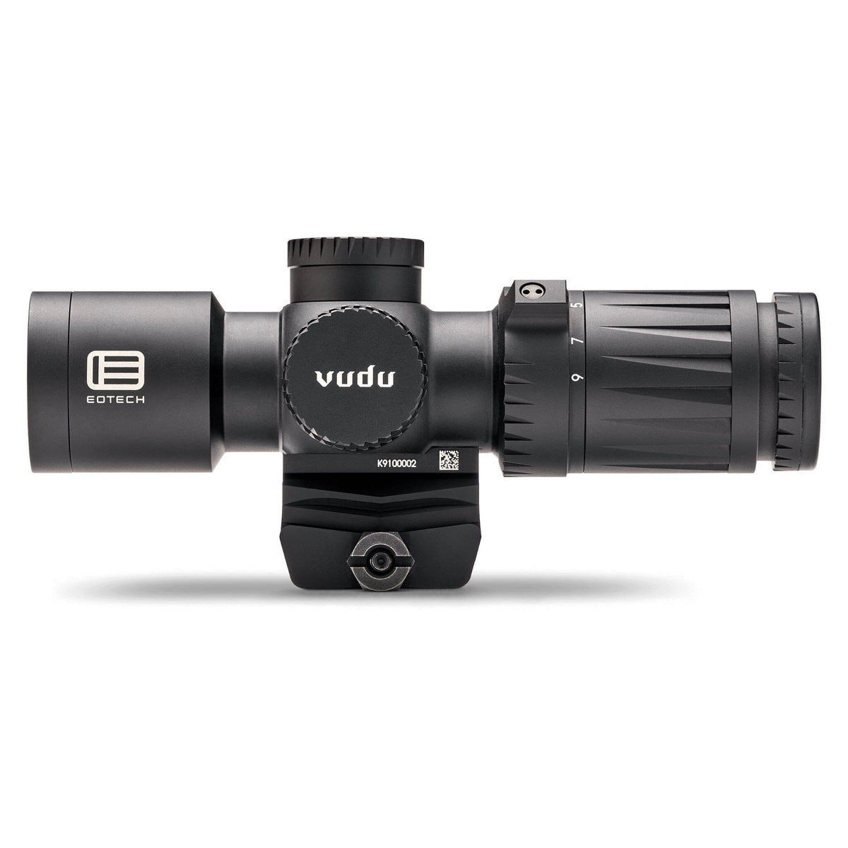 EOTech Vudu 3-9x32 HC1 scope in matte black showing the eyepiece and magnification ring