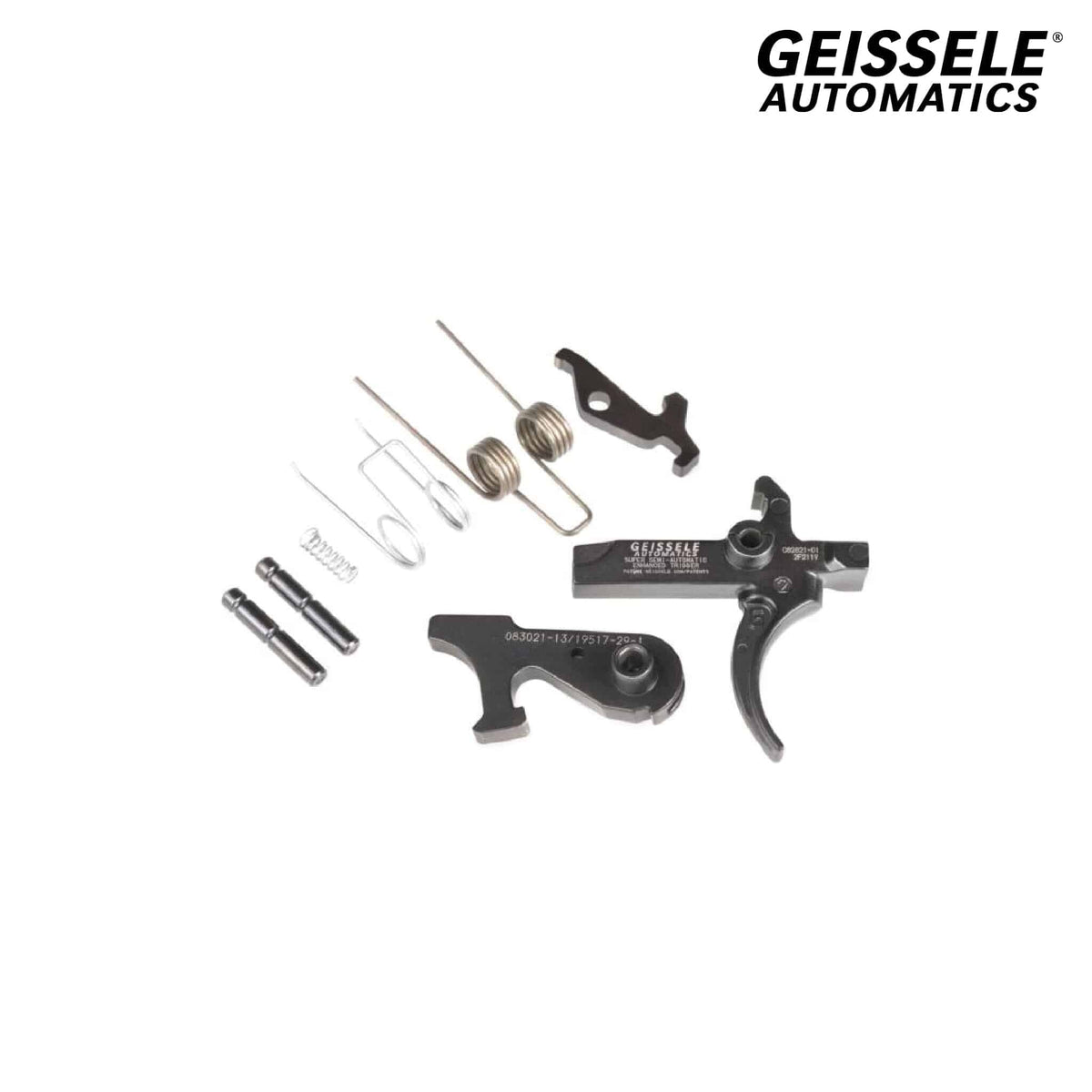 Geissele Super Semi-Automatic Enhanced SSA-E Trigger - AR-15, with springs and pins laid out as supplied