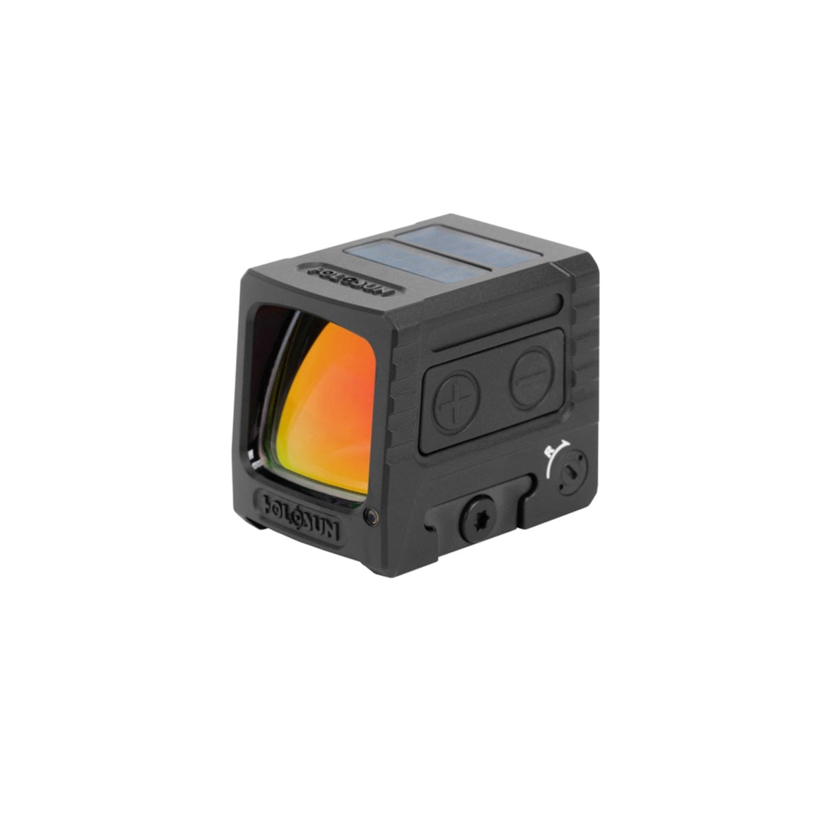 Holosun AEMS Macro gold dot sight showing the switchable dot, circle and circle-dot reticles