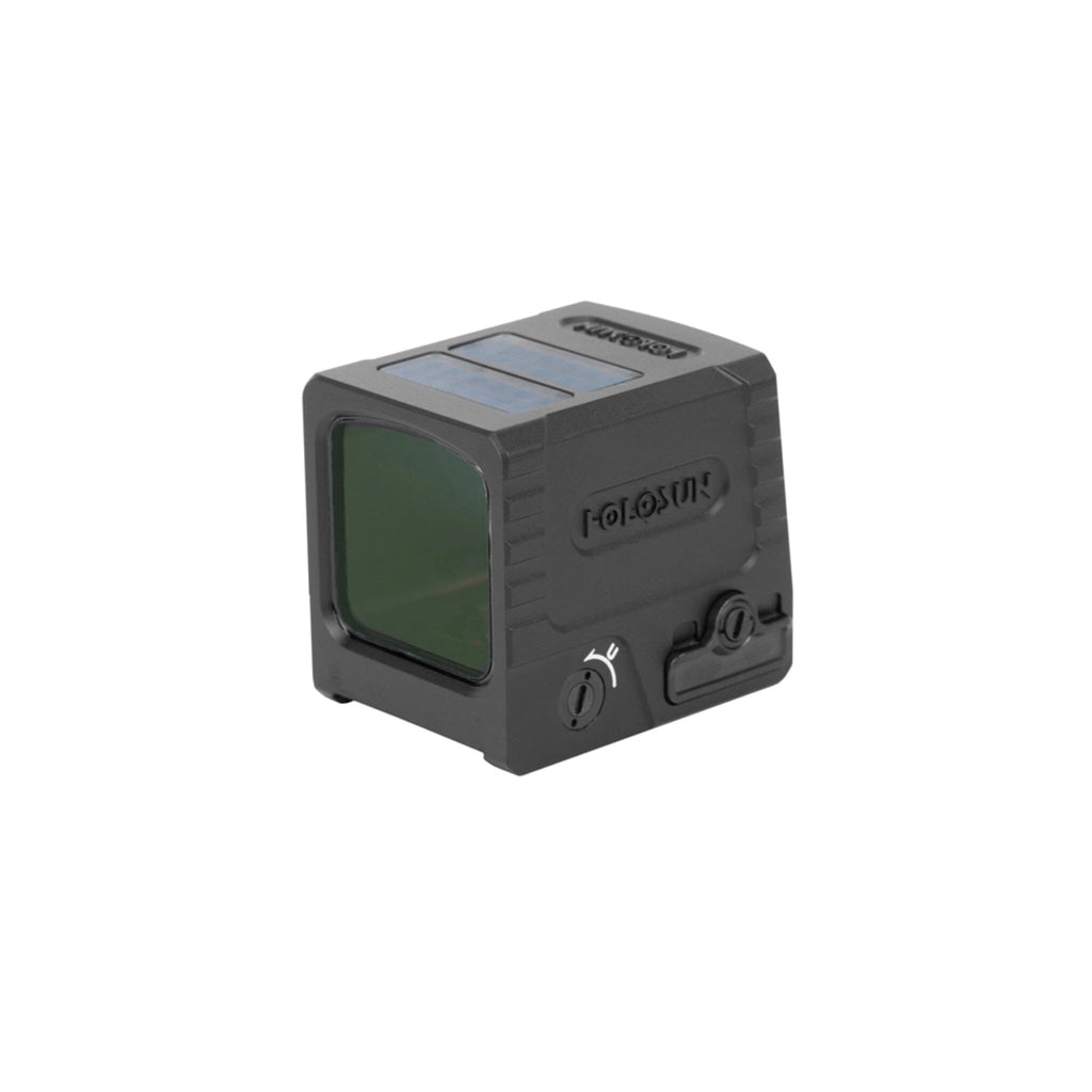 Holosun AEMS Macro gold dot sight mounted on a Picatinny rail section of a flat-top receiver