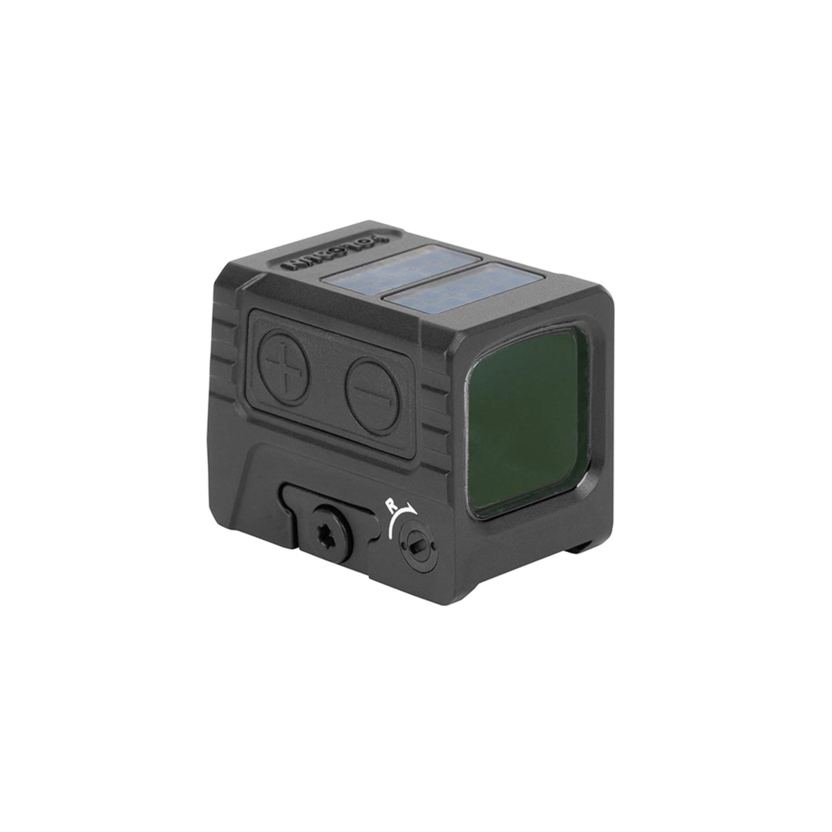 Holosun AEMS Micro gold dot sight on its integrated mount for a flat-top Picatinny rail