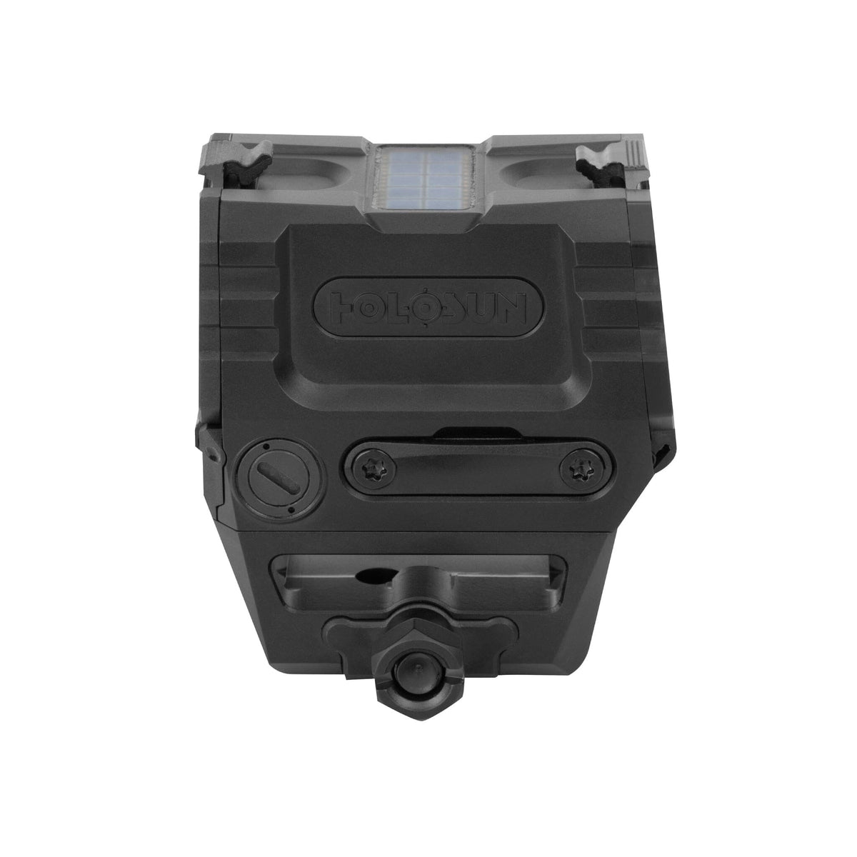 Holosun AEMS PRO X2 gold dot sight with its 1.1 x 0.87 in rectangular enclosed viewing window