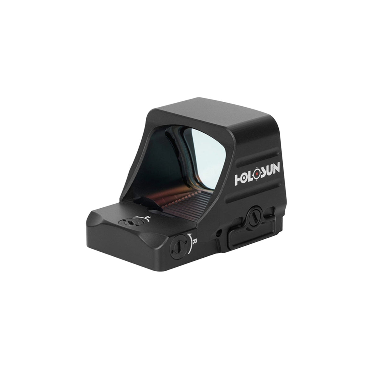 Holosun HS407COMP red dot sight showing the side-loading CR1632 battery tray