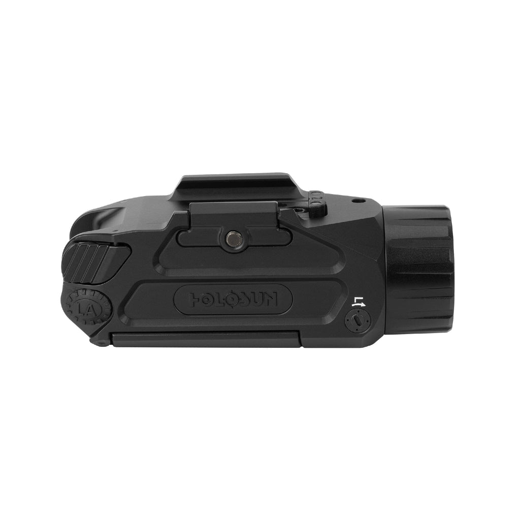 Holosun P.ID Plus with its 520nm Class 3R green aiming laser beside the white emitter