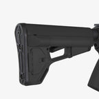 Magpul ACS Carbine Stock Mil-Spec for AR-15/M4, in black fitted to an AR-15, close-up