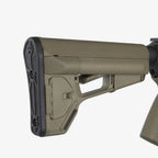 Magpul ACS Carbine Stock Mil-Spec for AR-15/M4, in Flat Dark Earth fitted to an AR-15 with matching grip, close-up