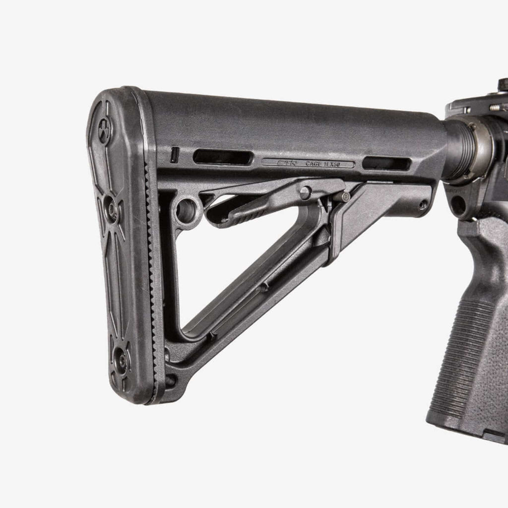 Magpul CTR Carbine Stock Mil-Spec for AR-15/M4, fitted to an AR-15, side view