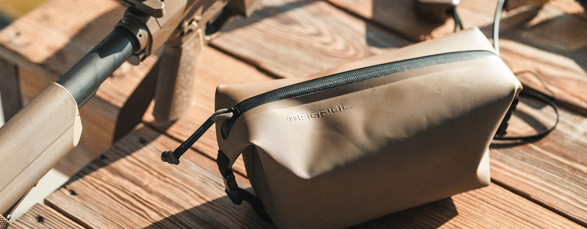 Magpul DAKA Takeout Container, on a wooden deck outdoors