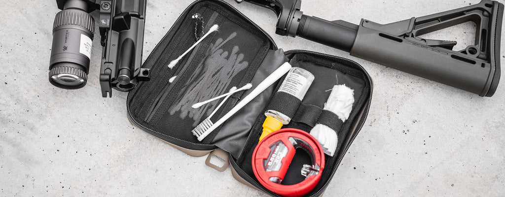 Magpul DAKA Utility Organizer, open with cleaning kit contents