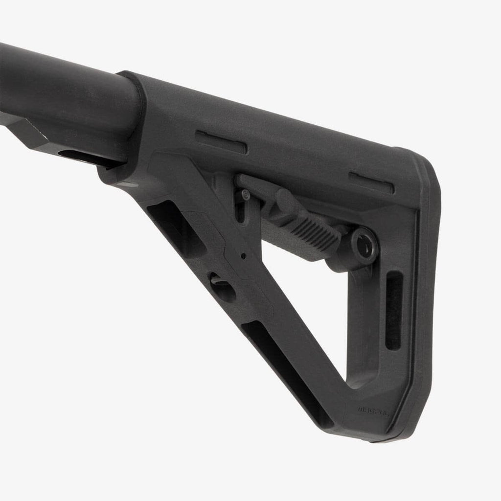 Magpul DT Carbine Stock Mil-Spec for AR-15/M4, fitted to a buffer tube, side view