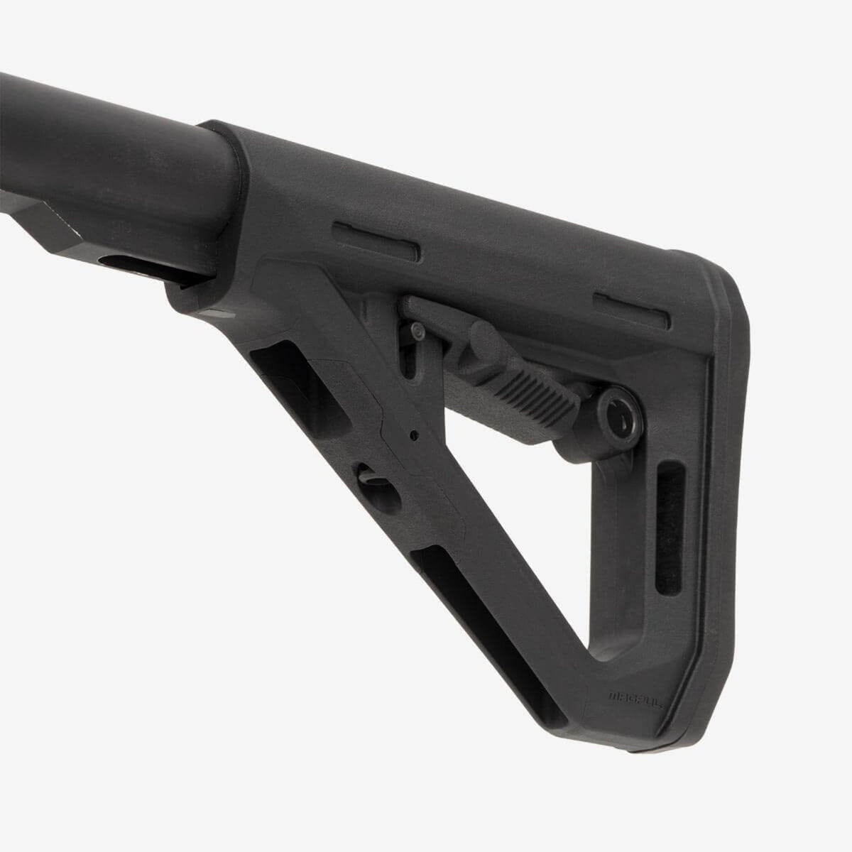 Magpul DT Carbine Stock Mil-Spec for AR-15/M4, fitted to a buffer tube, side view