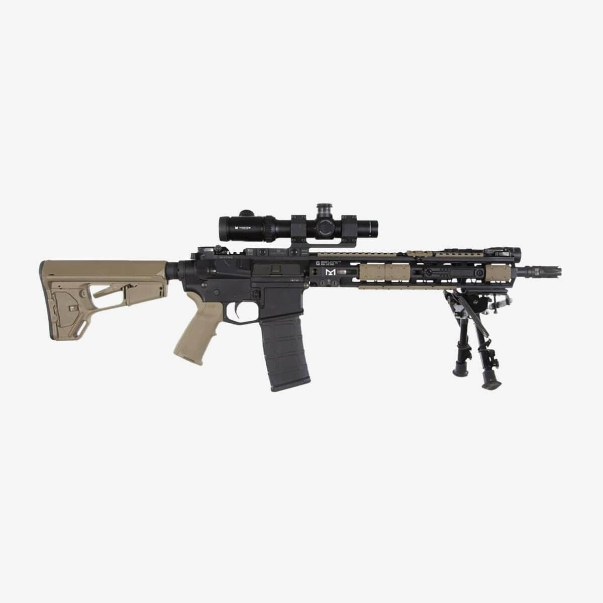 Magpul M-LOK Bipod Mount, fitted with a bipod on an FDE AR-15