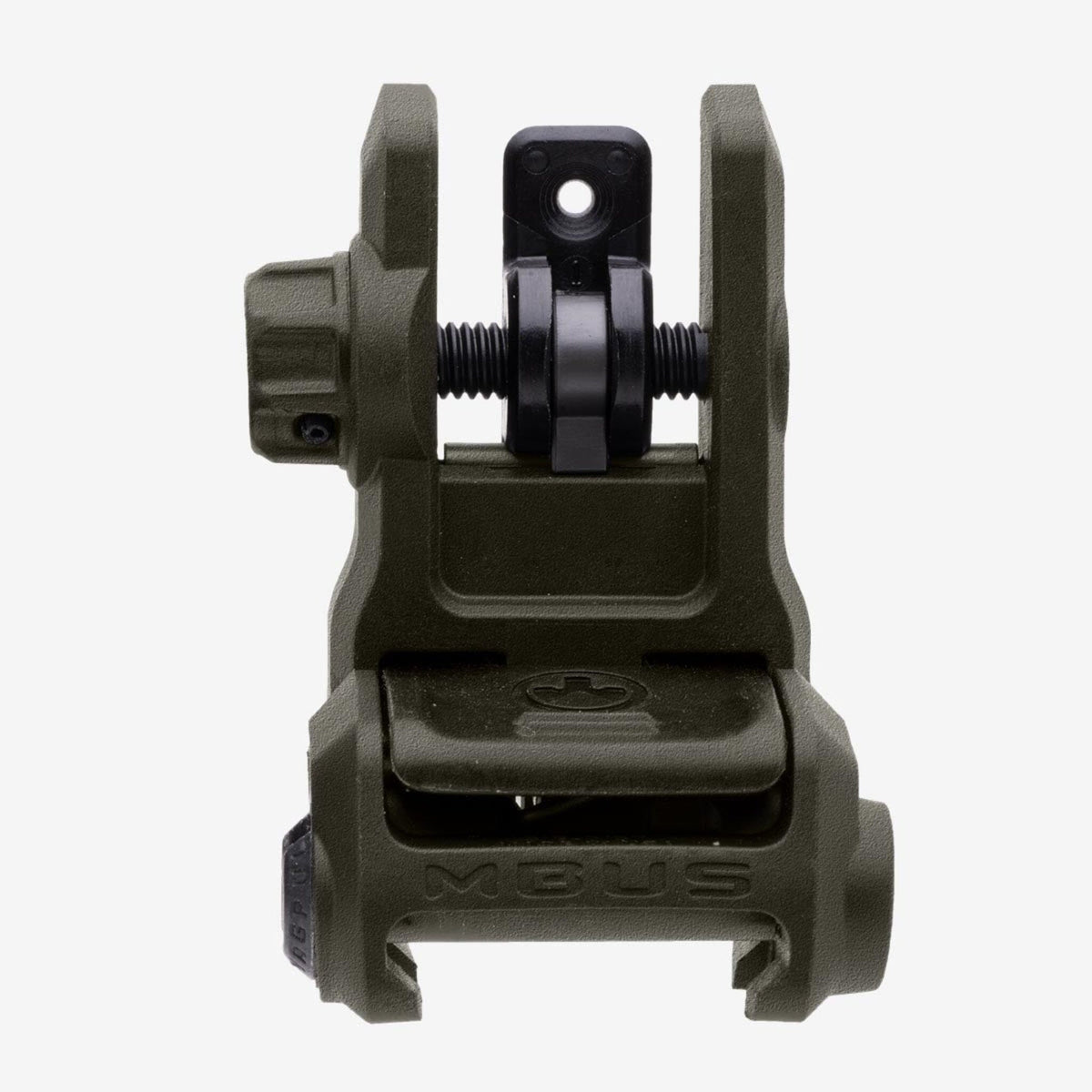 Magpul MBUS 3 Sight Rear for AR-15/M4, in ODG, deployed, front view