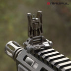 Magpul MBUS Pro Front Folding Sight, deployed on an AR-15 rail, front view