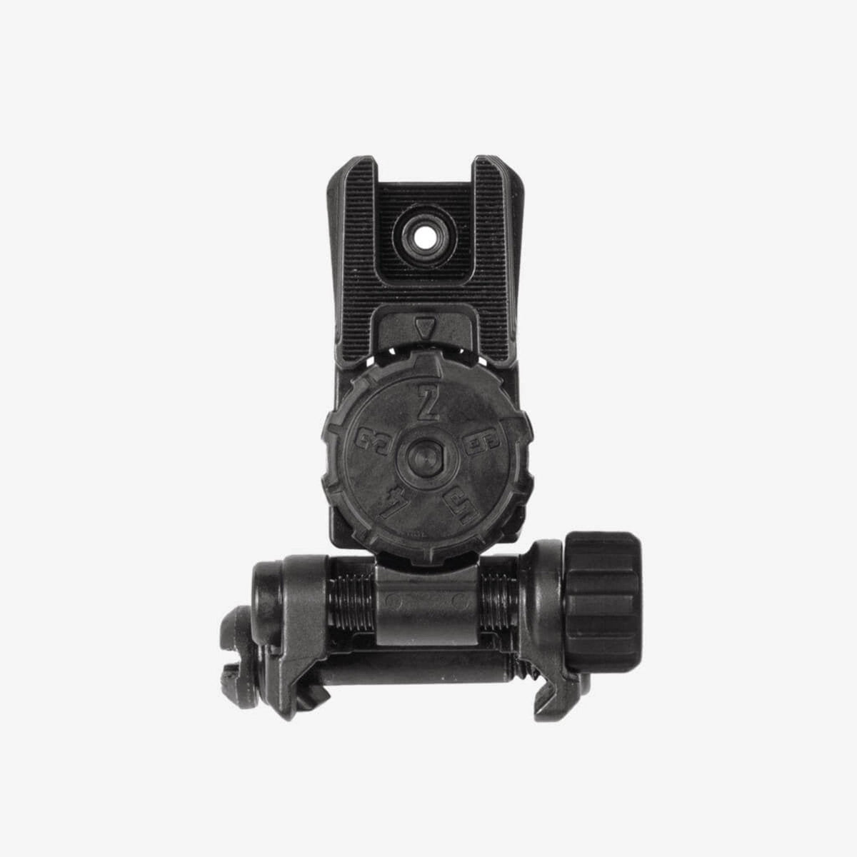 Magpul MBUS Pro LR Adjustable Rear Sight for AR-15/M4, rear view showing the aperture and adjustment drum