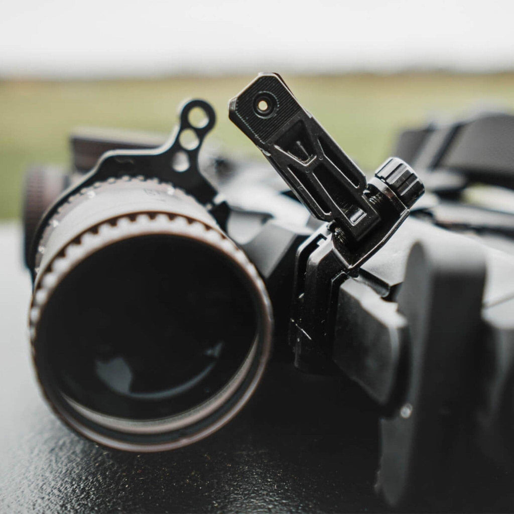 Magpul MBUS Pro Offset Rear Sight, mounted at 45 degrees beside a scope