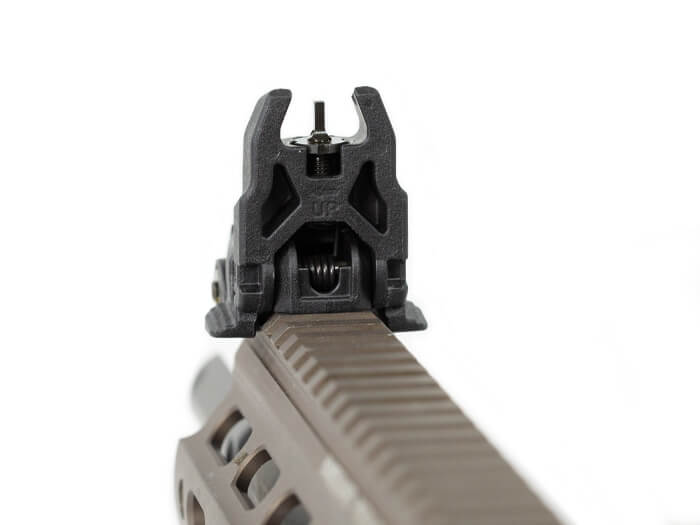 Magpul MBUS Sight Front for AR-15/M4, deployed on a rifle handguard