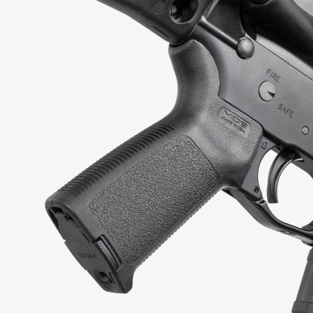 Magpul MOE Grip for AR-15/M4, fitted to an AR-15 lower, close-up