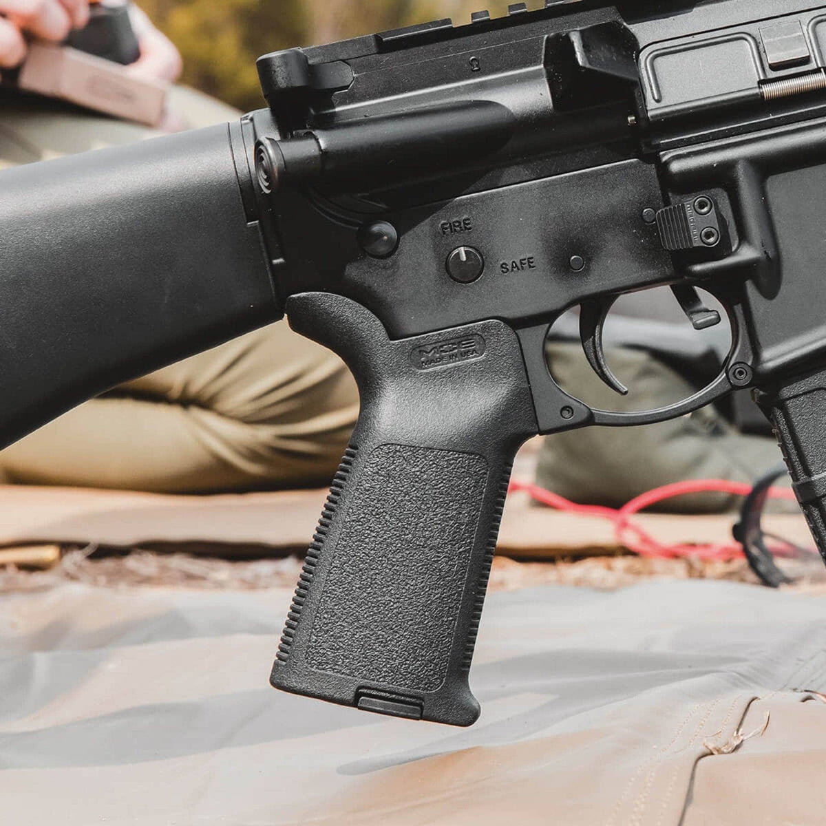 Magpul MOE Grip for AR-15/M4, fitted to a rifle outdoors