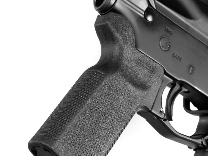 Magpul MOE-K2 Grip for AR-15/M4, fitted to an AR-15 lower, angled view