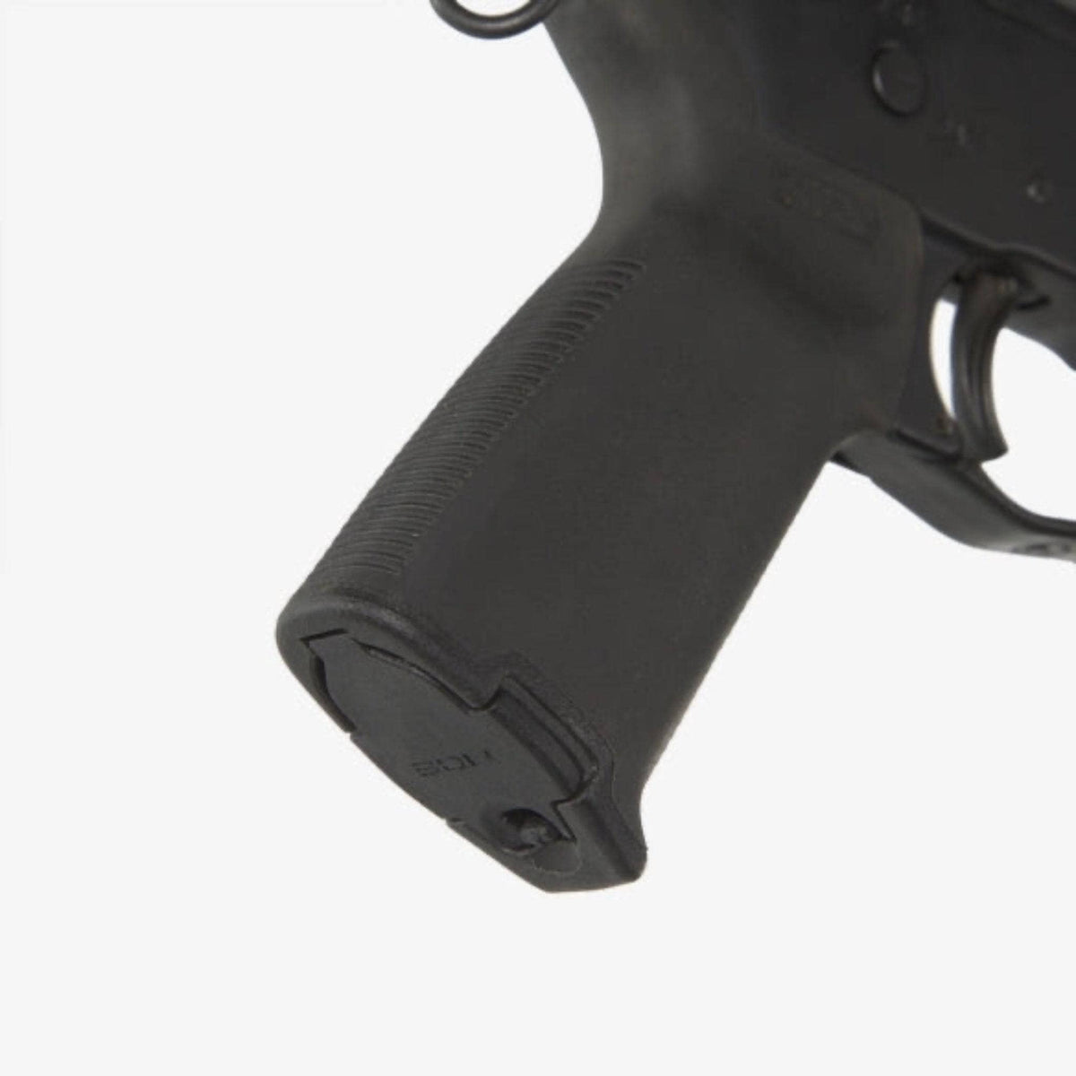Magpul MOE+ Pistol Grip for AR-15/M4, fitted to an AR-15 lower, close-up