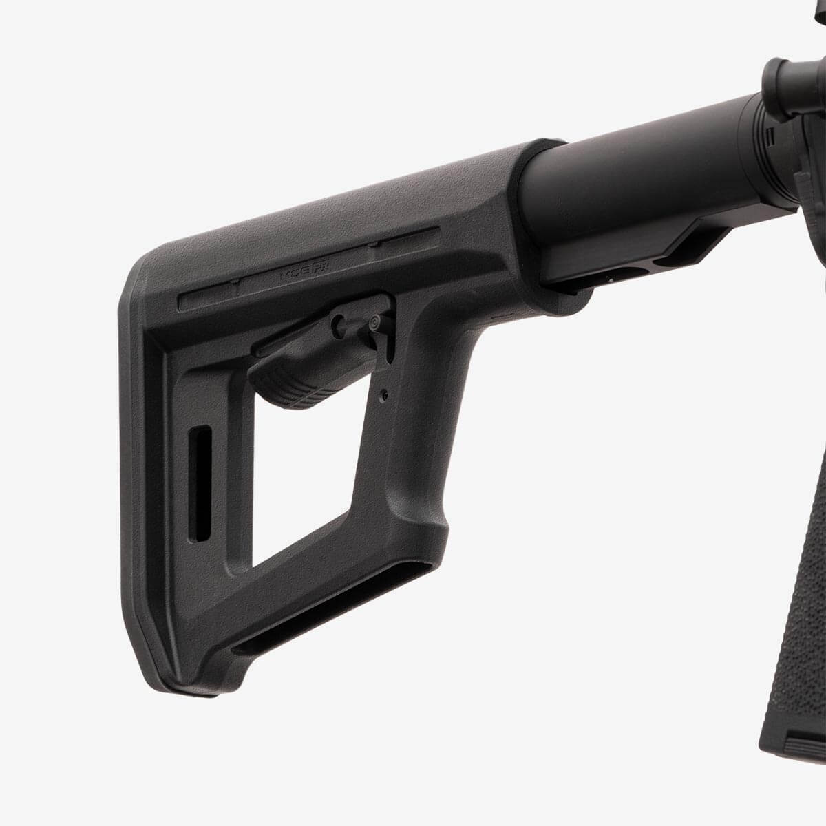 Magpul MOE PR Carbine Stock Mil-Spec for AR-15/M4 fitted to a buffer tube, close-up