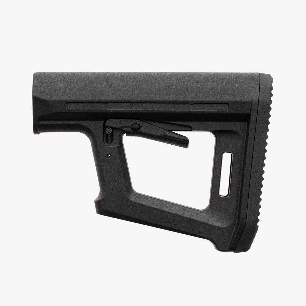 Magpul MOE PR Carbine Stock Mil-Spec for AR-15/M4 in black, side profile showing the adjustable cheek riser