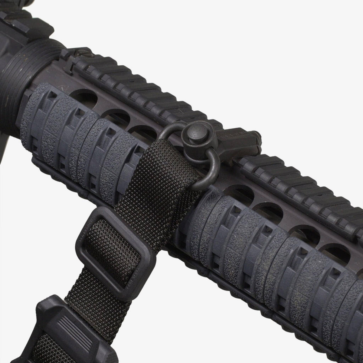 Magpul RSA QD Rail Sling Attachment, fitted to a quad rail with a sling attached